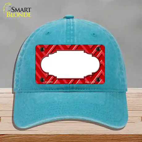 Red Light Red Large Scallop Chevron Novelty License Plate Hat Unconstructed Cotton / Lake Blue