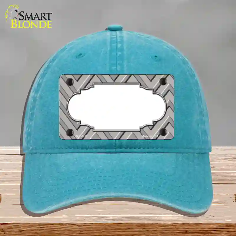 Grey Light Grey Scallop Large Chevron Novelty License Plate Hat Unconstructed Cotton / Lake Blue