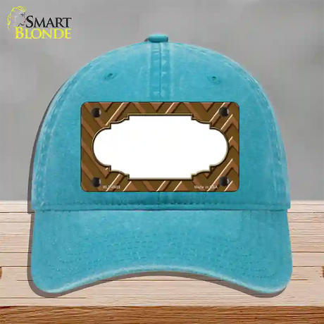 Brown Light Brown Scallop Large Chevron Novelty License Plate Hat Unconstructed Cotton / Lake Blue