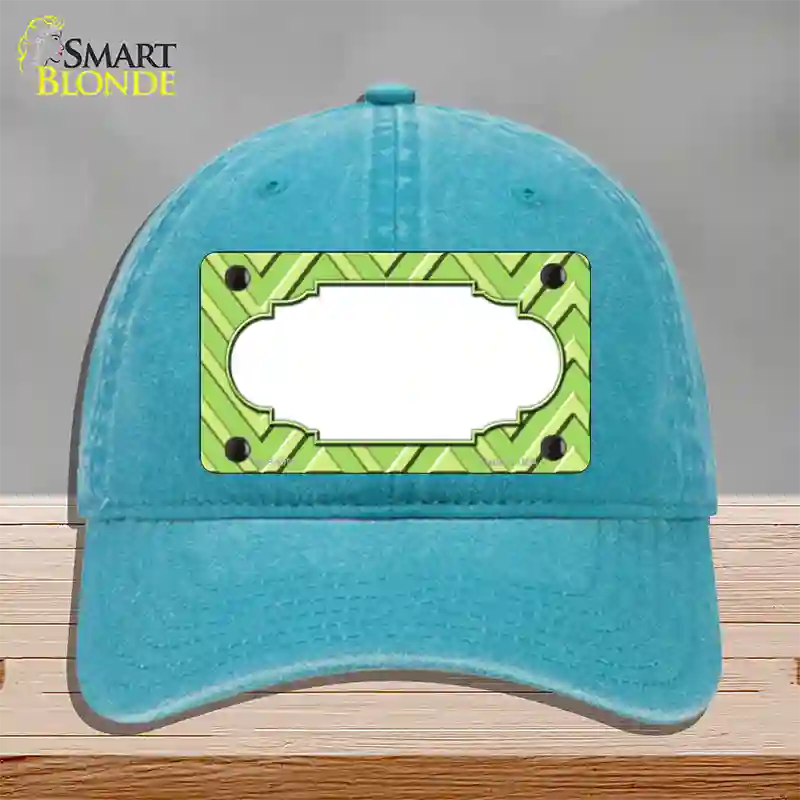 Lime Green Lighter Lime Green Scallop Large Chevron Novelty License Plate Hat Unconstructed Cotton / Lake Blue