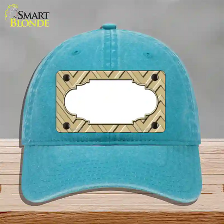 Gold Light Gold Scallop Large Chevron Novelty License Plate Hat Unconstructed Cotton / Lake Blue