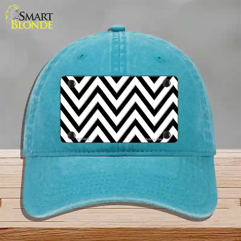 White Black Large Chevron Novelty License Plate Hat Unconstructed Cotton / Lake Blue