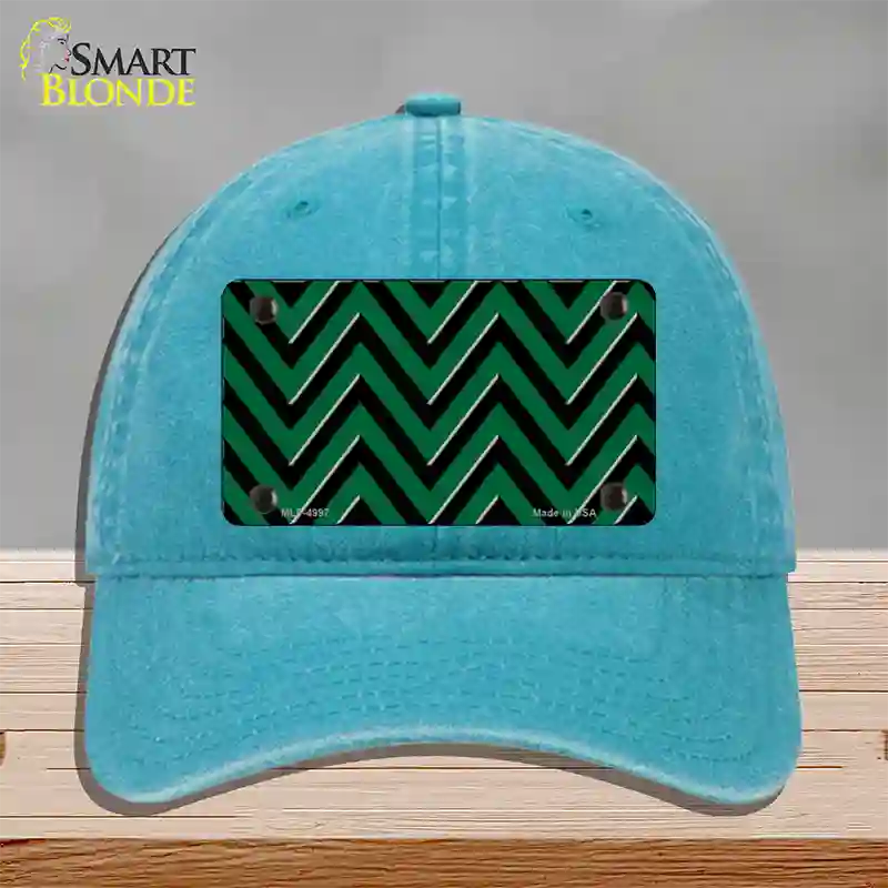 Green Black Large Chevron Novelty License Plate Hat Unconstructed Cotton / Lake Blue