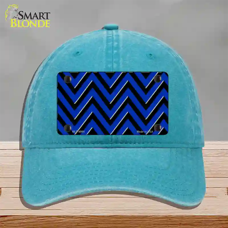 Blue Black Large Chevron Novelty License Plate Hat Unconstructed Cotton / Lake Blue