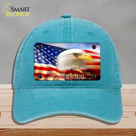 Freedom Bald Eagle Novelty License Plate Hat Unconstructed Cotton / Lake Blue