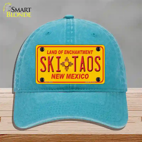 Ski Taos Yellow New Mexico Novelty License Plate Hat Unconstructed Cotton / Lake Blue