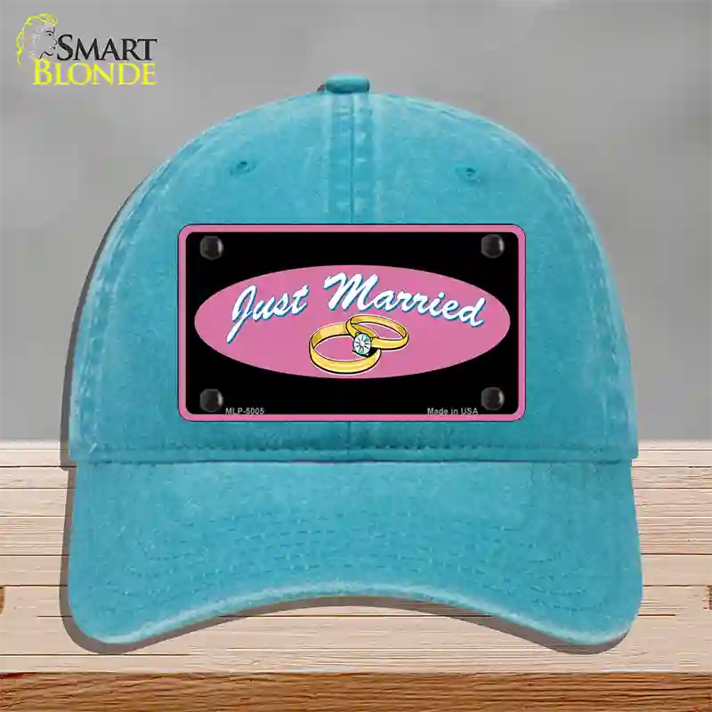 Just Married Novelty License Plate Hat Unconstructed Cotton / Lake Blue