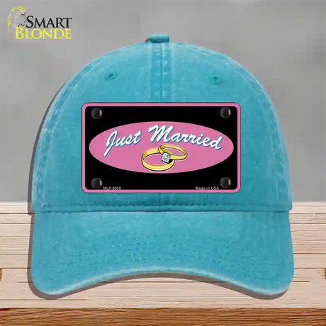 Just Married Novelty License Plate Hat Unconstructed Cotton / Lake Blue