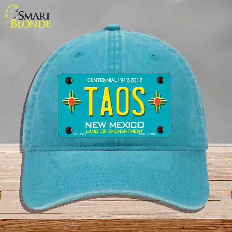 Taos Teal New Mexico Novelty License Plate Hat Unconstructed Cotton / Lake Blue