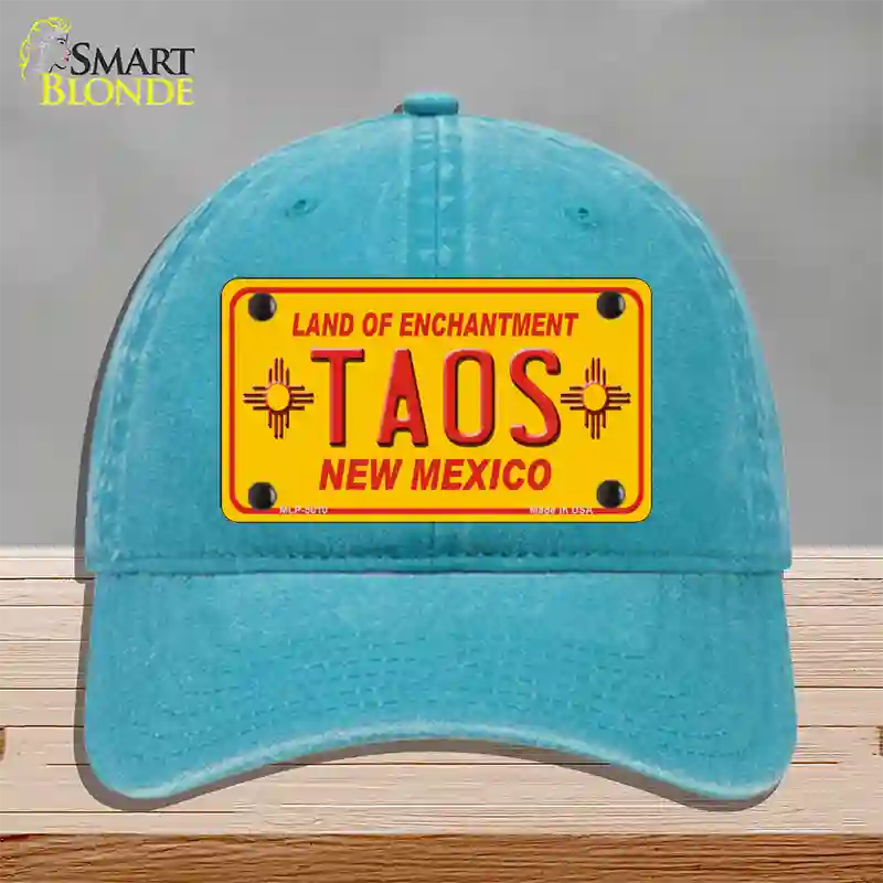 Taos Yellow New Mexico Novelty License Plate Hat Unconstructed Cotton / Lake Blue