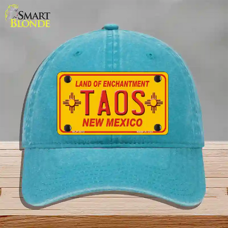 Taos Yellow New Mexico Novelty License Plate Hat Unconstructed Cotton / Lake Blue