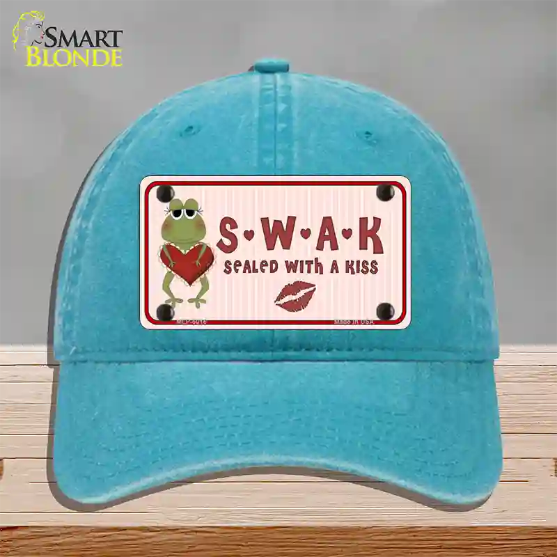 S.W.A.K. Valentine Frog Novelty License Plate Hat Unconstructed Cotton / Lake Blue