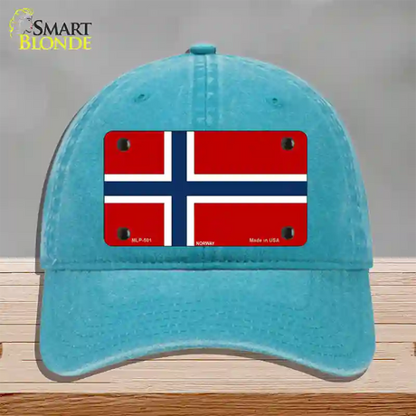 Norway Flag Novelty License Plate Hat Unconstructed Cotton / Lake Blue