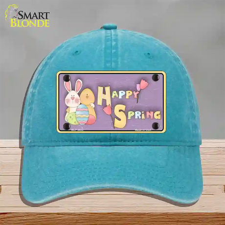 Happy Spring Yellow Novelty License Plate Hat Unconstructed Cotton / Lake Blue