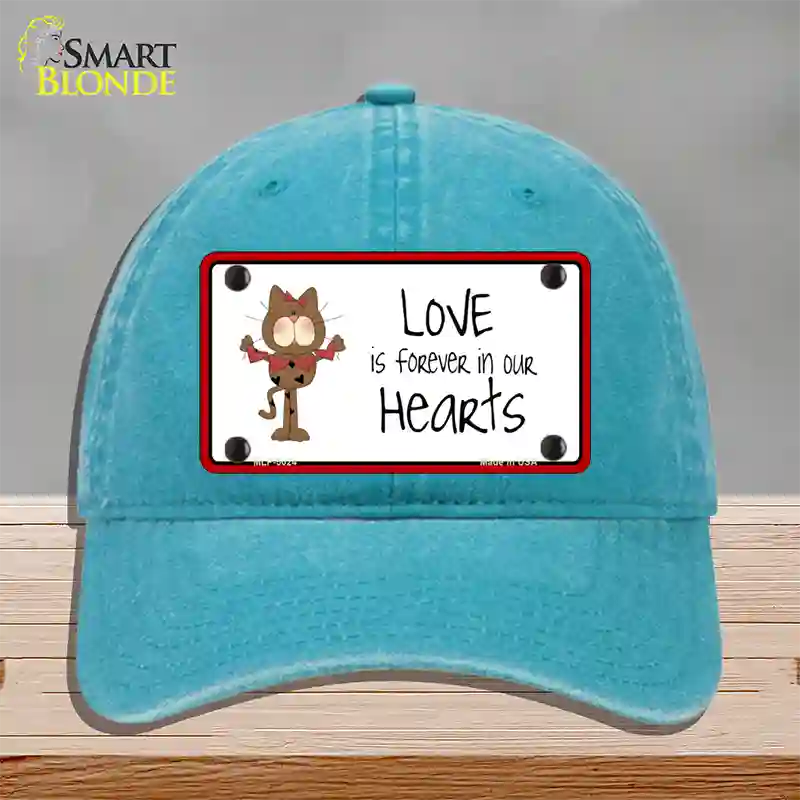 Love In Our Hearts Cat Novelty License Plate Hat Unconstructed Cotton / Lake Blue