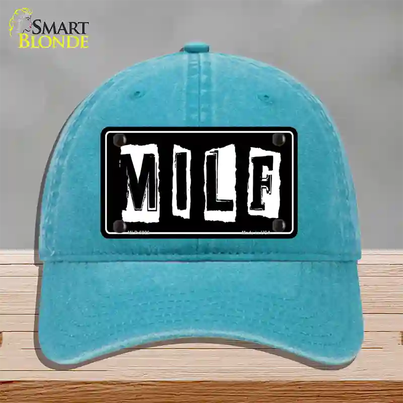 M.I.L.F Black Novelty License Plate Hat Unconstructed Cotton / Lake Blue