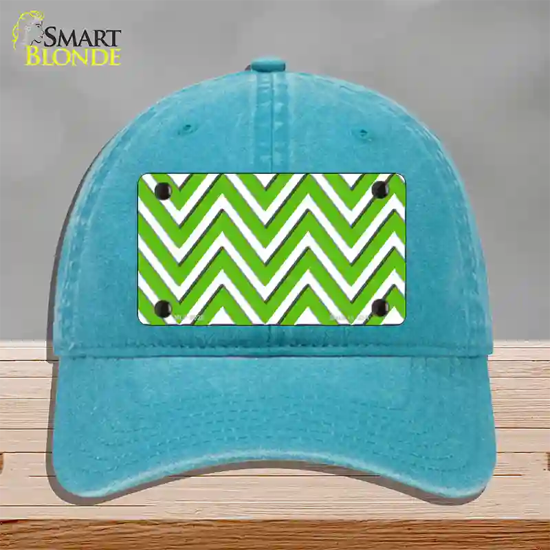 Kelly Green White Chevron Novelty License Plate Hat Unconstructed Cotton / Lake Blue