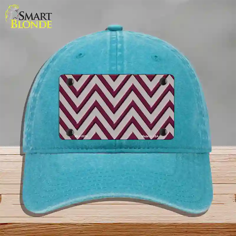 Maroon Grey Chevron Novelty License Plate Hat Unconstructed Cotton / Lake Blue