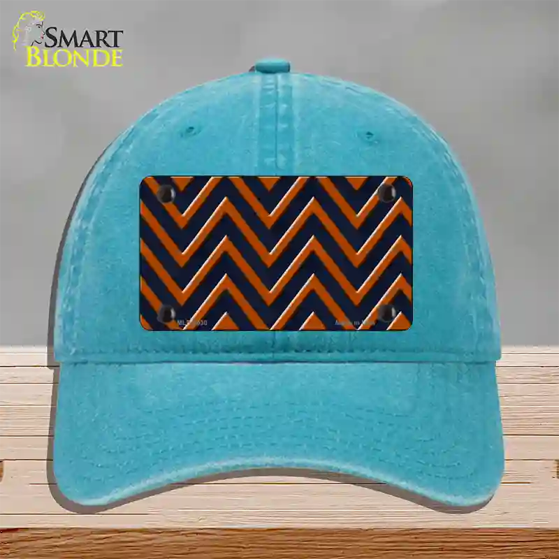 Orange Navy Blue Chevron Novelty License Plate Hat Unconstructed Cotton / Lake Blue