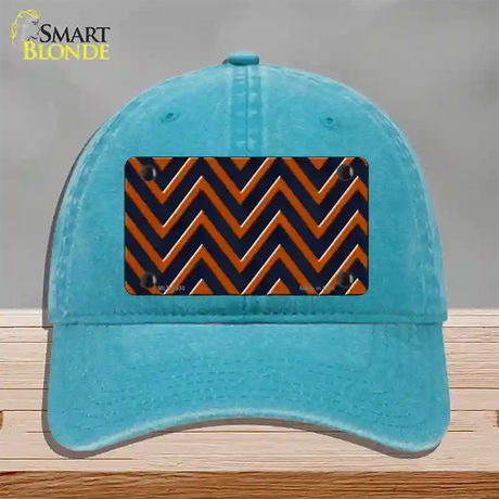 Orange Navy Blue Chevron Novelty License Plate Hat Unconstructed Cotton / Lake Blue