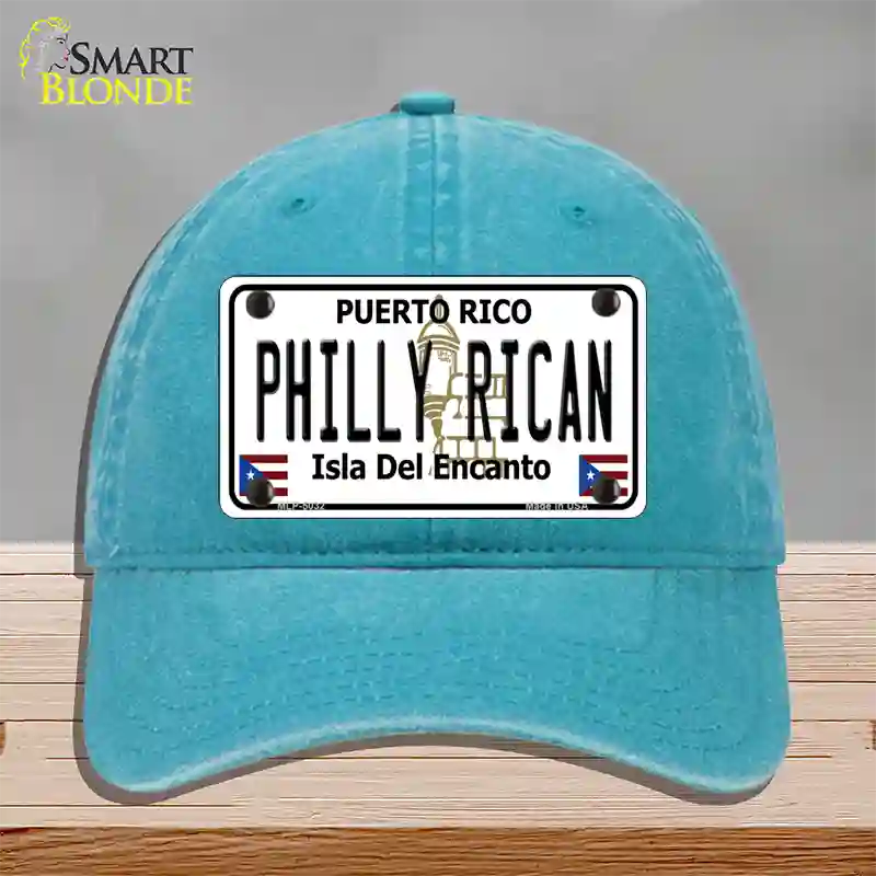 Philly Rican Puerto Rico Novelty License Plate Hat Unconstructed Cotton / Lake Blue