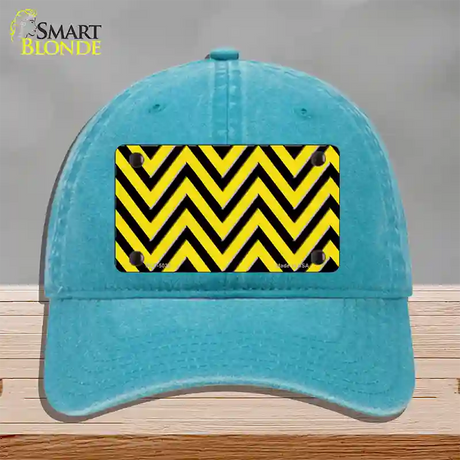 Yellow Black Chevron Novelty License Plate Hat Unconstructed Cotton / Lake Blue