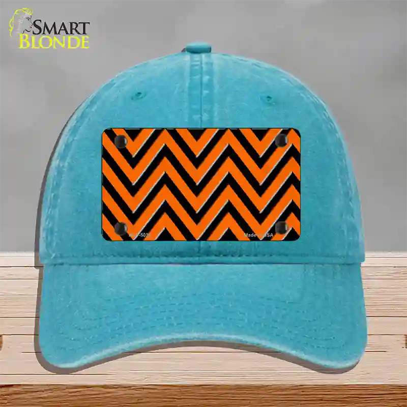 Orange Black Chevron Novelty License Plate Hat Unconstructed Cotton / Lake Blue