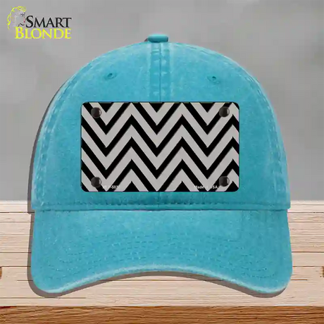 Grey Black Chevron Novelty License Plate Hat Unconstructed Cotton / Lake Blue