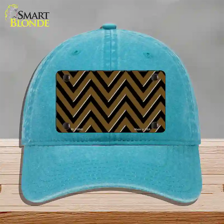 Brown Black Chevron Novelty License Plate Hat Unconstructed Cotton / Lake Blue