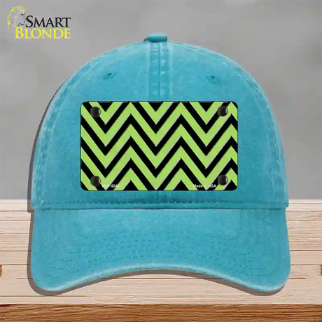 Lime Green Black Chevron Novelty License Plate Hat Unconstructed Cotton / Lake Blue