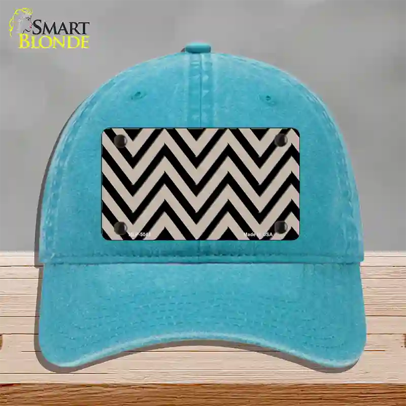 Tan Black Chevron Novelty License Plate Hat Unconstructed Cotton / Lake Blue