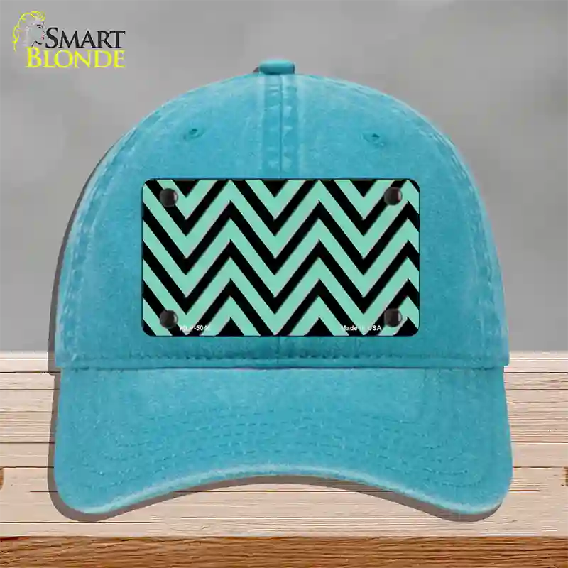 Mint Black Chevron Novelty License Plate Hat Unconstructed Cotton / Lake Blue