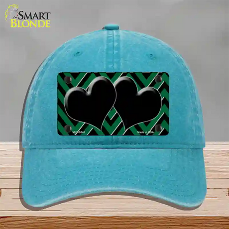 Green Black Chevon Hearts Novelty License Plate Hat Unconstructed Cotton / Lake Blue