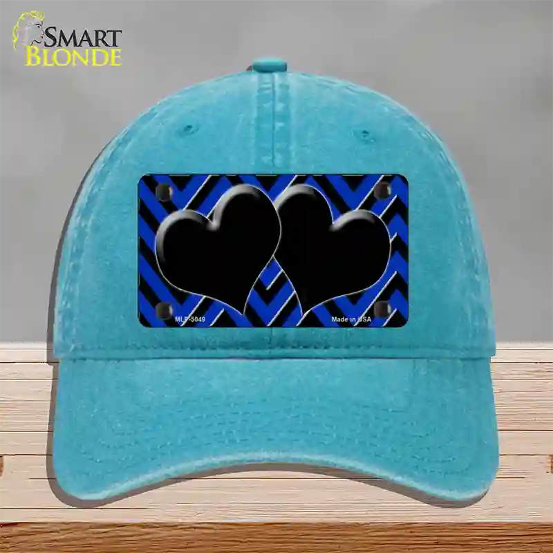 Blue Black Chevon Hearts Novelty License Plate Hat Unconstructed Cotton / Lake Blue