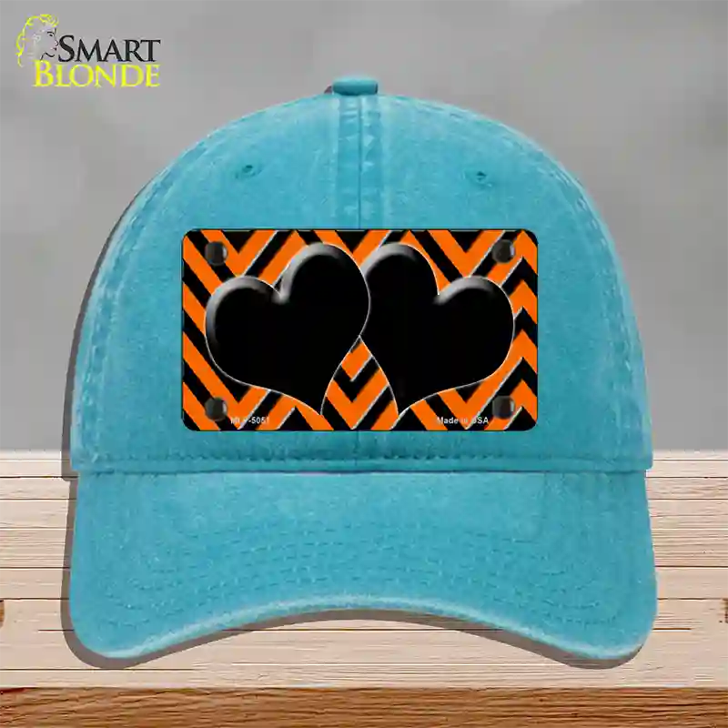 Orange Black Chevon Hearts Novelty License Plate Hat Unconstructed Cotton / Lake Blue