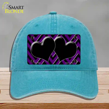 Purple Black Chevon Hearts Novelty License Plate Hat Unconstructed Cotton / Lake Blue