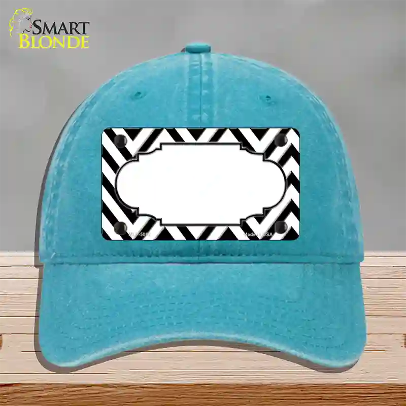 White Black Chevron Scallop Novelty License Plate Hat Unconstructed Cotton / Lake Blue