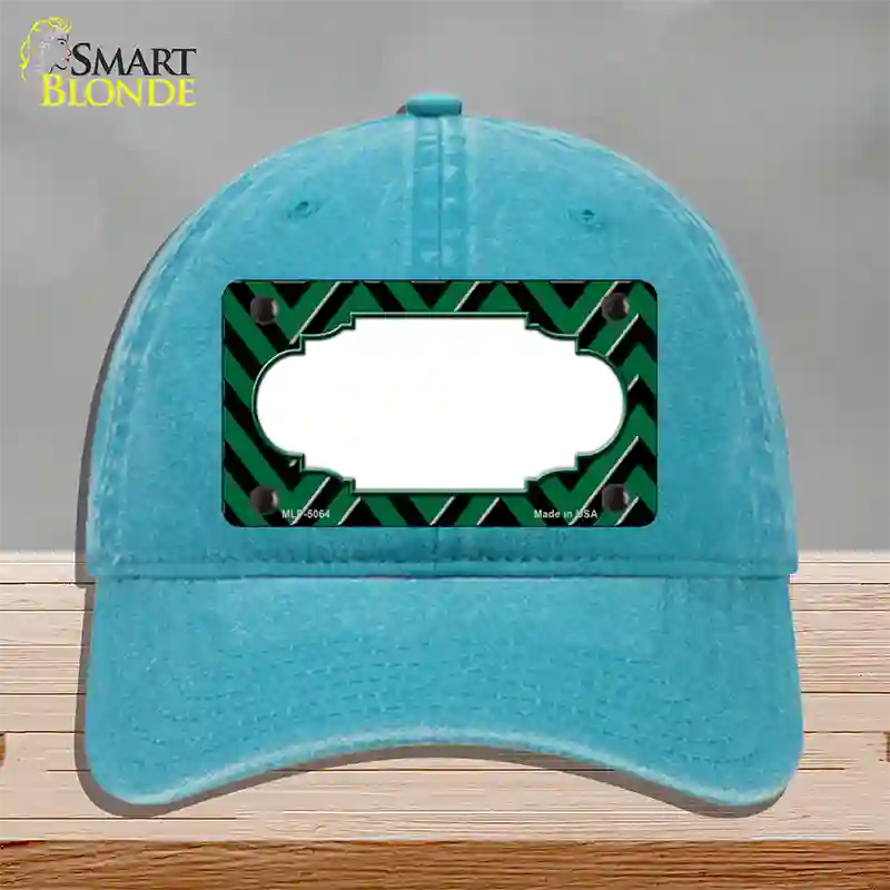 Green Black Chevron Scallop Novelty License Plate Hat Unconstructed Cotton / Lake Blue