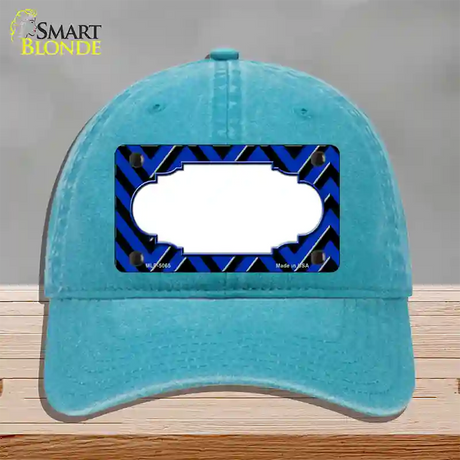 Blue Black Chevron Scallop Novelty License Plate Hat Unconstructed Cotton / Lake Blue