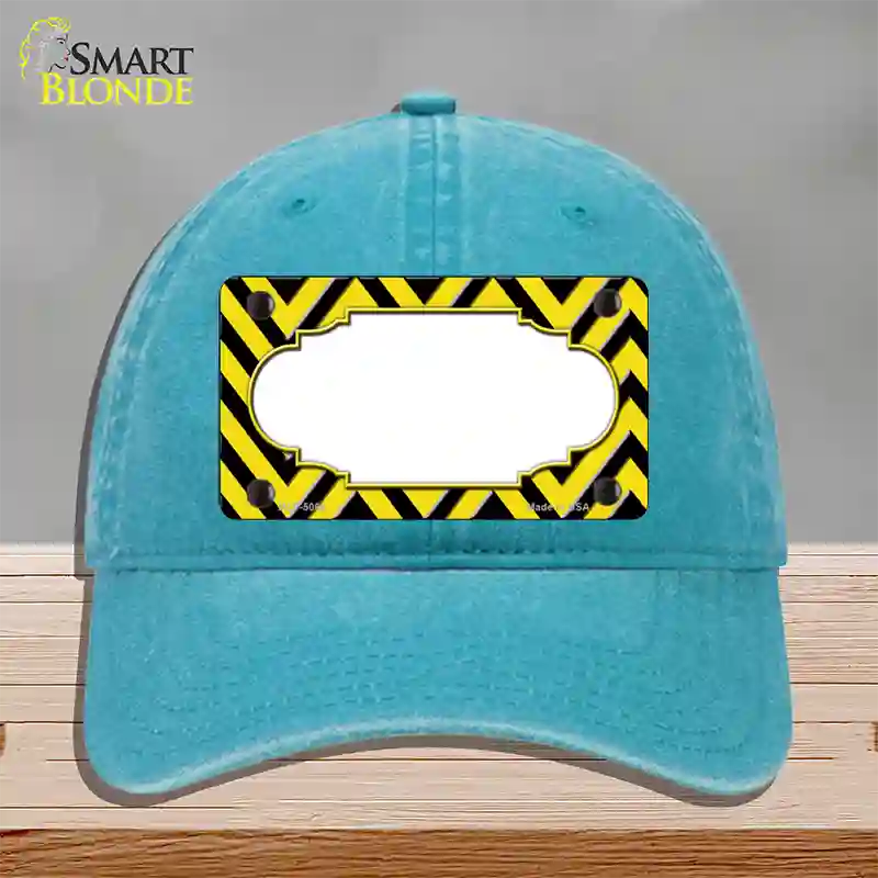 Yellow Black Chevron Scallop Novelty License Plate Hat Unconstructed Cotton / Lake Blue