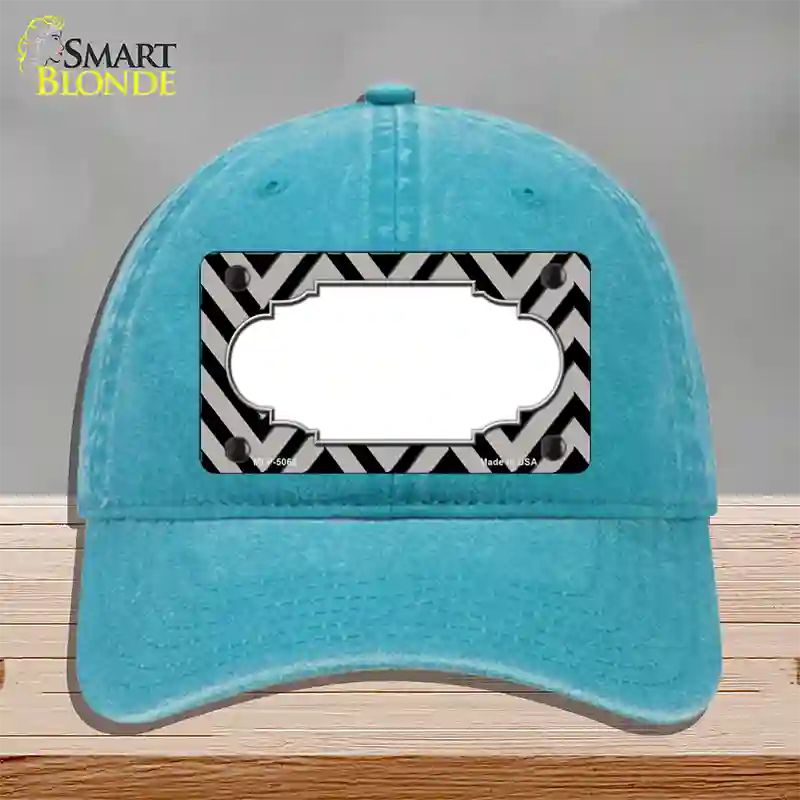 Grey Black Chevron Scallop Novelty License Plate Hat Unconstructed Cotton / Lake Blue