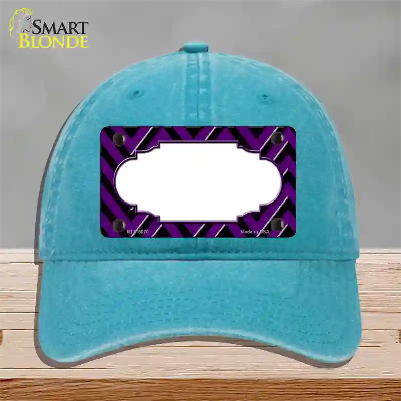 Purple Black Chevron Scallop Novelty License Plate Hat Unconstructed Cotton / Lake Blue