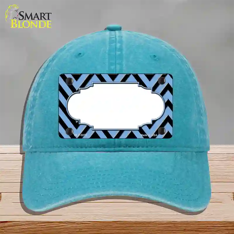 Light Blue Black Chevron Scallop Novelty License Plate Hat Unconstructed Cotton / Lake Blue