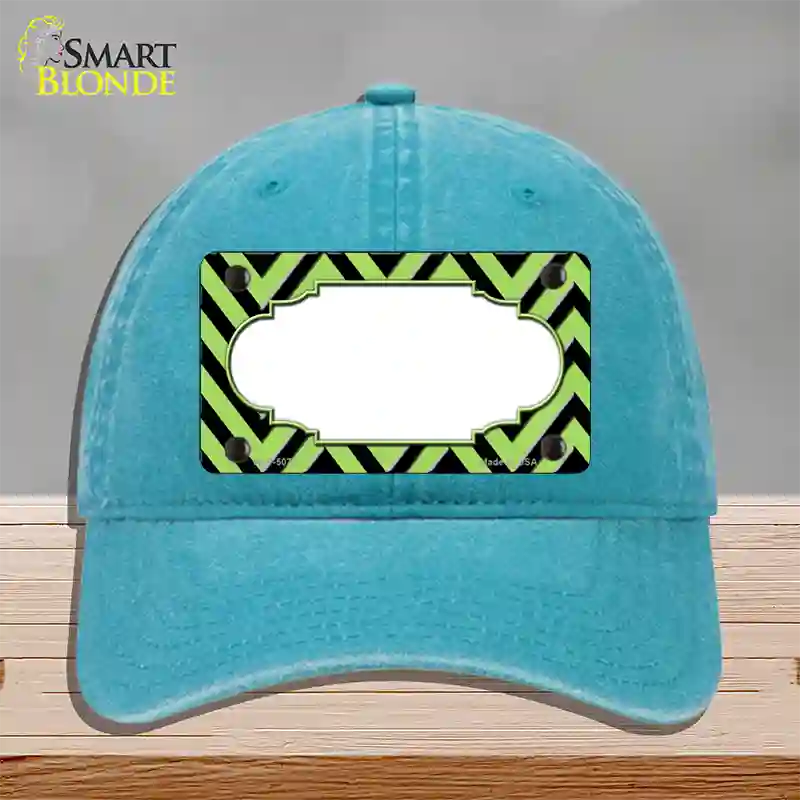 Lime Green Black Chevron Scallop Novelty License Plate Hat Unconstructed Cotton / Lake Blue