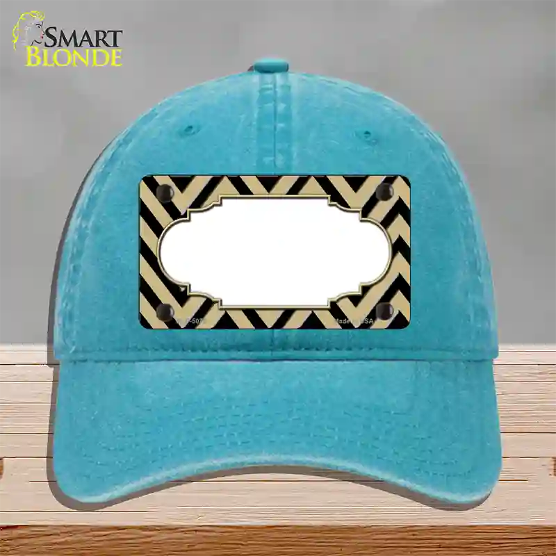 Gold Black Chevron Scallop Novelty License Plate Hat Unconstructed Cotton / Lake Blue