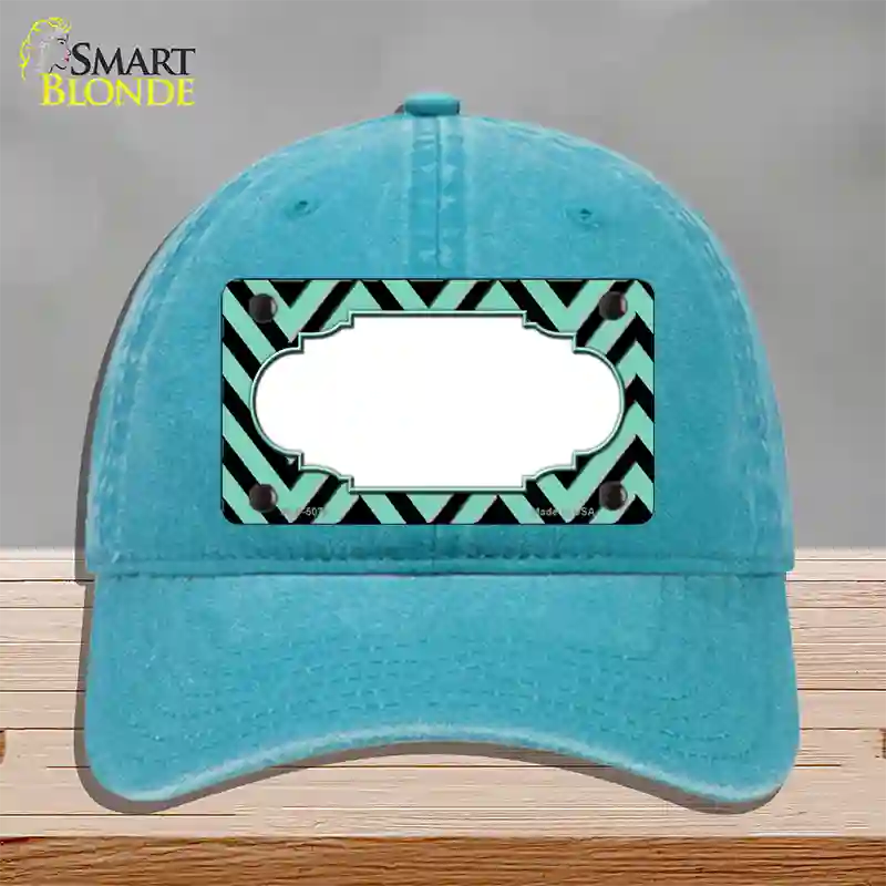 Mint Black Chevron Scallop Novelty License Plate Hat Unconstructed Cotton / Lake Blue