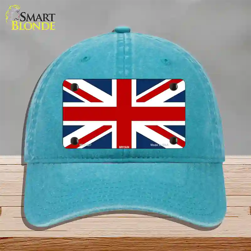 Britain Flag Novelty License Plate Hat Unconstructed Cotton / Lake Blue