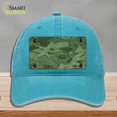 Green Camouflage Novelty License Plate Hat Unconstructed Cotton / Lake Blue