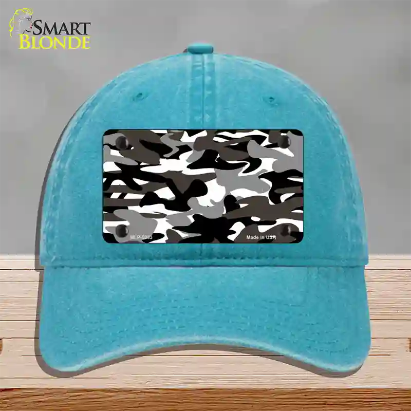 Black And White Camouflage Novelty License Plate Hat Unconstructed Cotton / Lake Blue