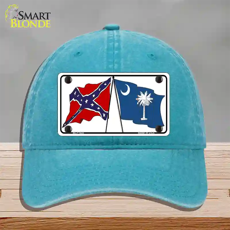 Confederate South Carolina State Flag Novelty License Plate Hat Unconstructed Cotton / Lake Blue